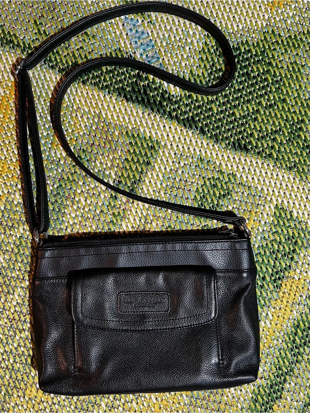 Tignanello Black Pebbled Leather Messenger Crossbody Shoulder Purse
